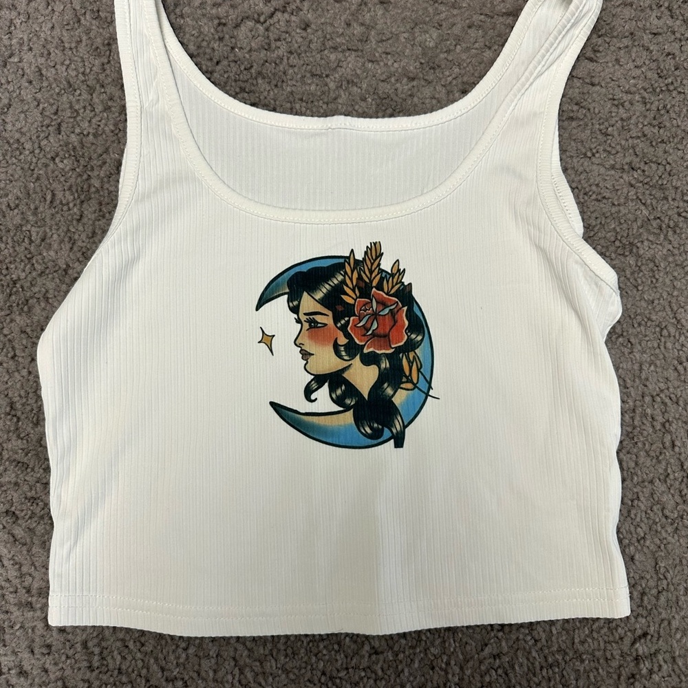 White Graphic Tank Top